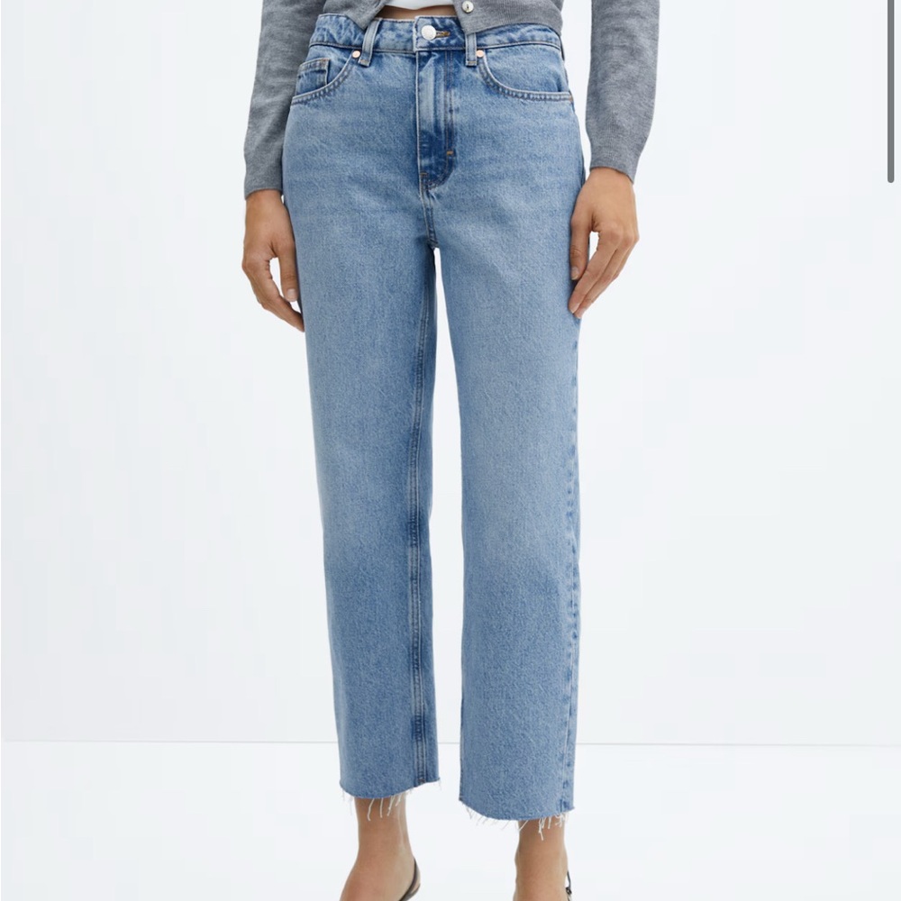 Mango Irene High Waist Straight Jeans in Medium Blue